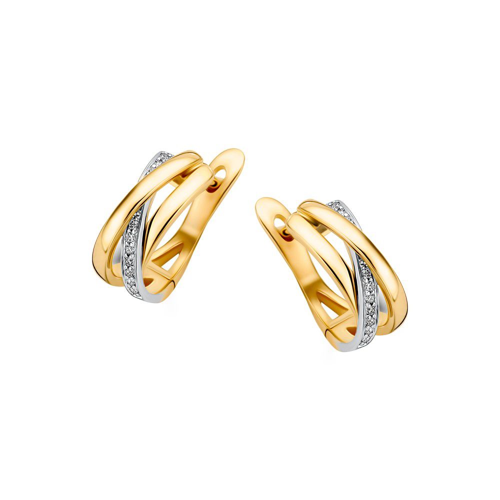 Boucles d'oreilles en or jaune élégantes avec des diamants, en or 14 carats, design subtil.