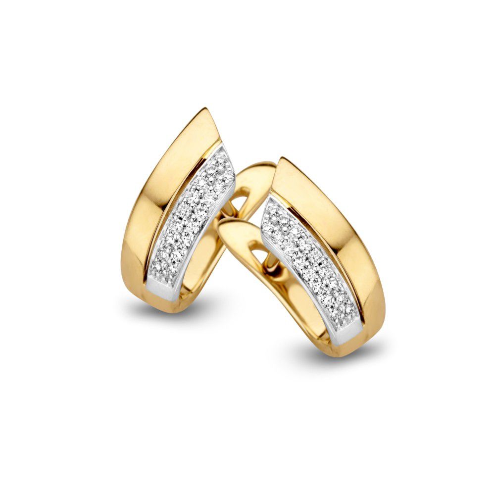 Boucles d'oreilles bicolores en or jaune et blanc avec diamants, en or 14 carats.