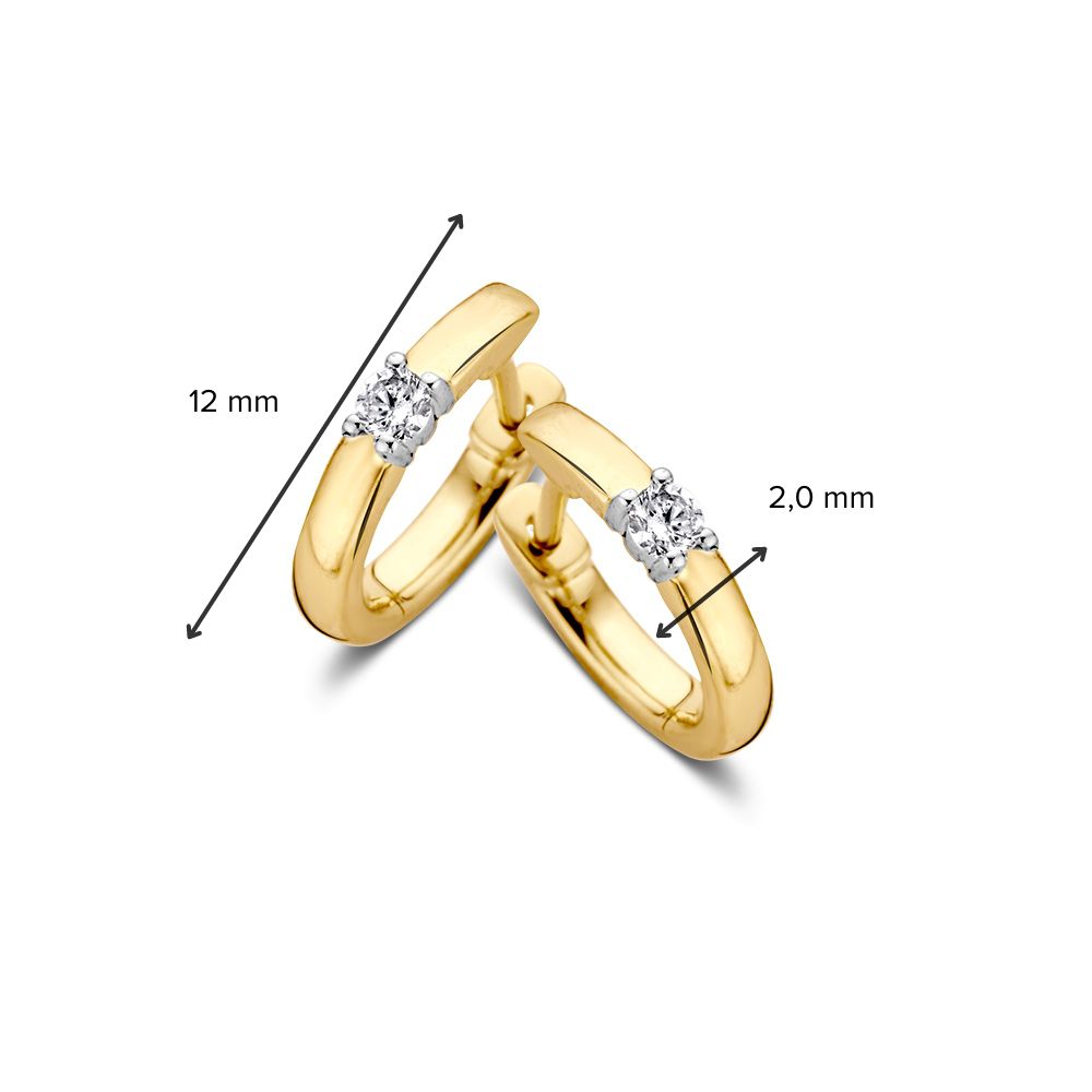 Créoles bicolores en or 14 carats avec diamant – 0,10 crt taillé brillant, créoles élégantes pour femme