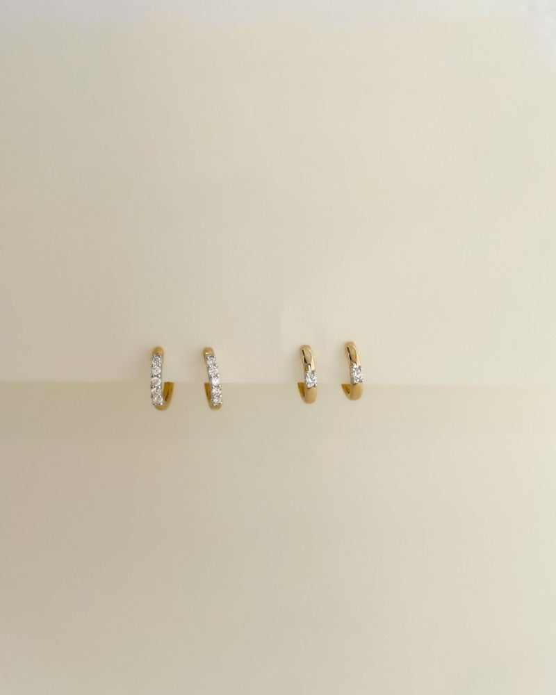 Créoles bicolores en or 14 carats avec diamant – 0,10 crt taillé brillant, créoles élégantes pour femme