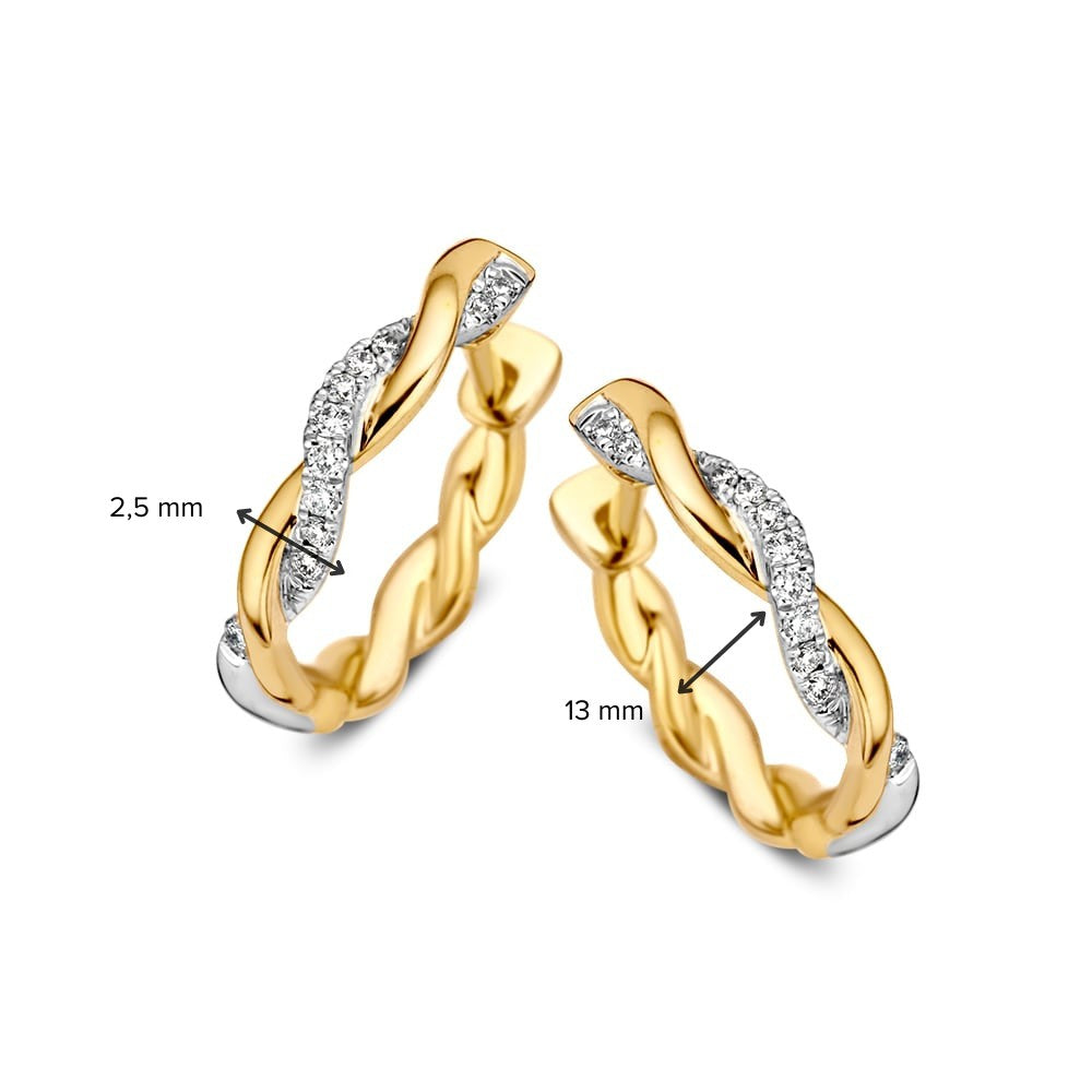 Créoles Bicolores en Or Jaune et Or Blanc avec Diamant Brillant – Créoles en 14 Carats avec 0.11 Carat de Diamants
