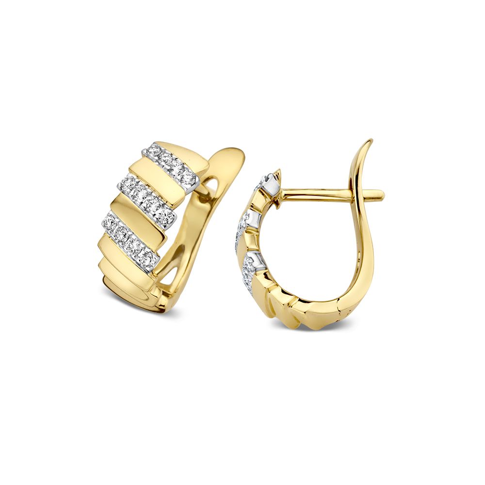 Créoles Bicolores en Or Jaune et Or Blanc avec Diamant – Créoles en Or 14 Carats avec 0.14 Carat de Diamants