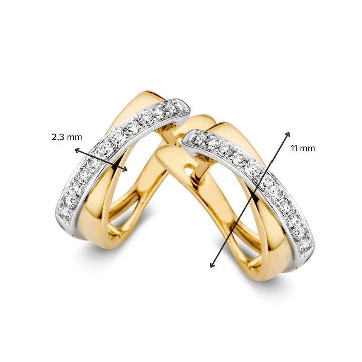 Bicolor Geel- en Witgouden Oorringen met Diamanten – 14 Karaat Oorringen met 0.16 Carat Diamanten