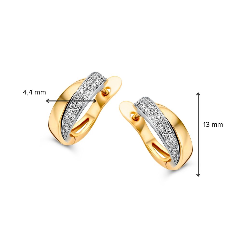 Créoles Bicolores en Or Jaune et Or Blanc avec Diamant en Pavé – Créoles 14 Carats avec 0.20 Carat de Diamant