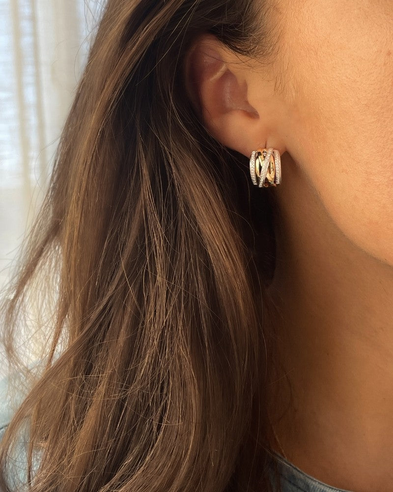 Créoles Bicolores en Or Jaune et Or Blanc avec Diamants – Créoles 14 Carats avec 0.36 Carat de Brillants