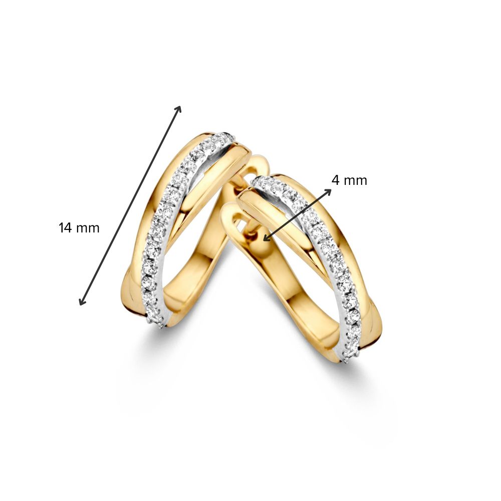Créoles Bicolores en Or avec Zircones – Créoles Élégantes à Plusieurs Bandes, 14 Carats