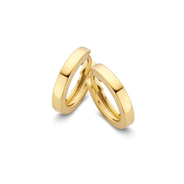 Boucles d'oreilles en or jaune 14 carats, forme rectangulaire, diamètre de 9 mm.