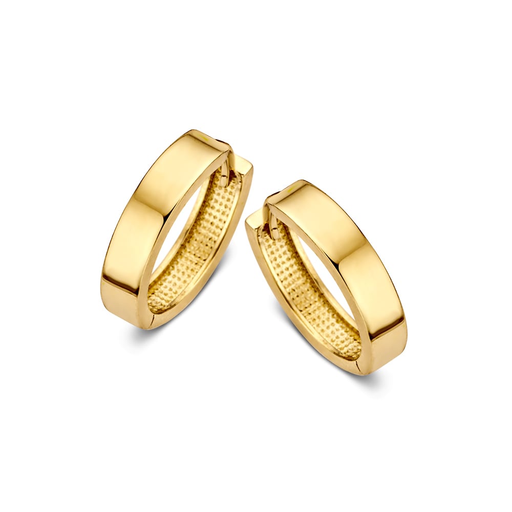 Boucles d'oreilles en or jaune 14 carats, design subtil, dimensions intérieures de 12 x 10 mm.