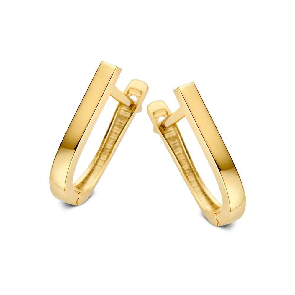 Boucles d'oreilles en or jaune 14 carats avec finition lisse et forme rectangulaire.