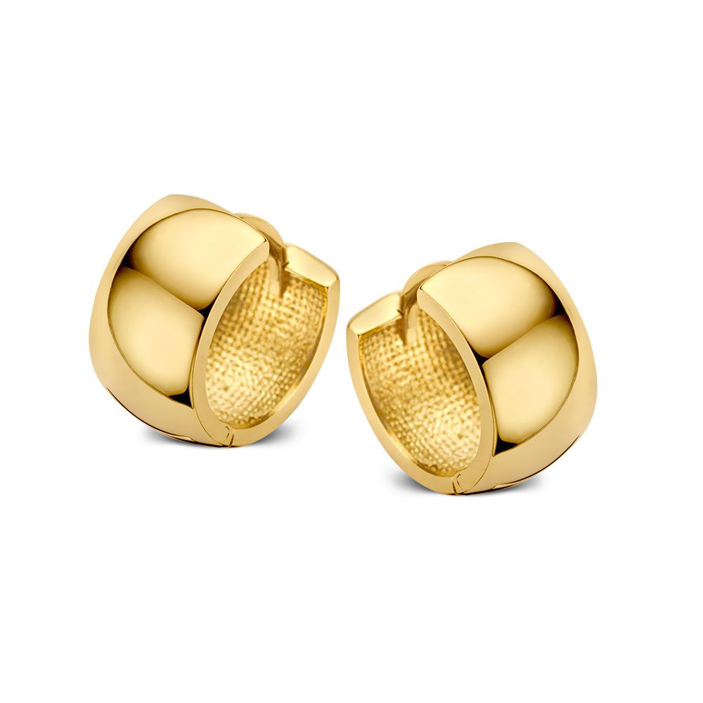 Boucles d'oreilles en or jaune 14K, larges, avec une finition lisse et texturée.