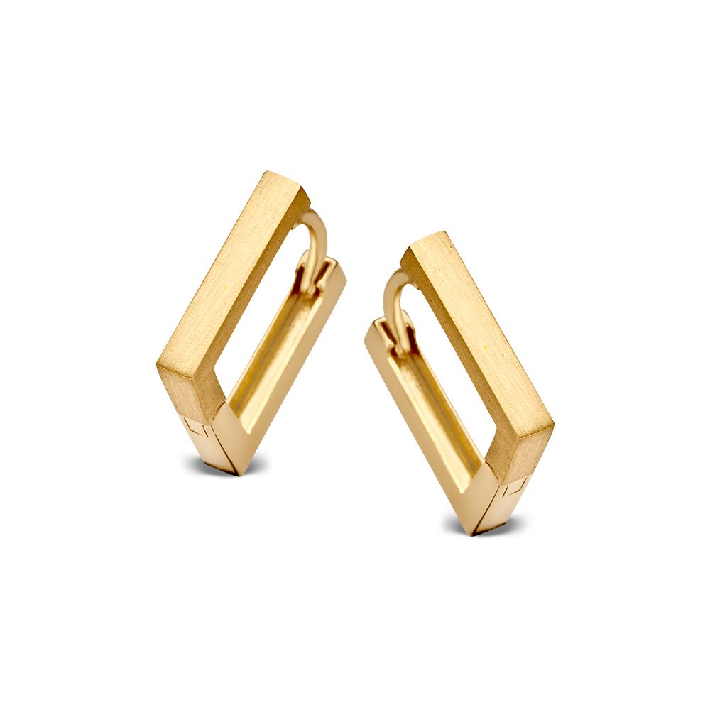 Boucles d'oreilles en or jaune 14 carats au design carré, finition mate et brillante.
