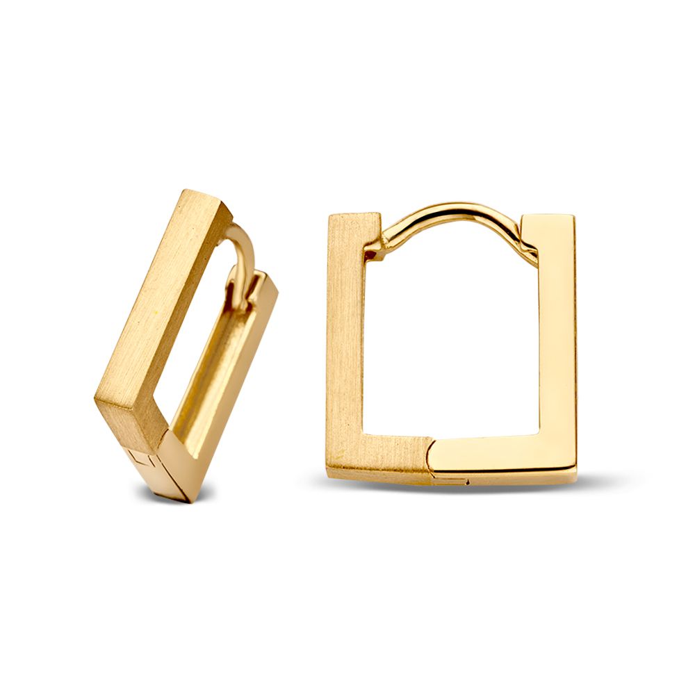 Créoles en or jaune avec design carré – 14 carats – Fini mat et brillant – Van der Kooij