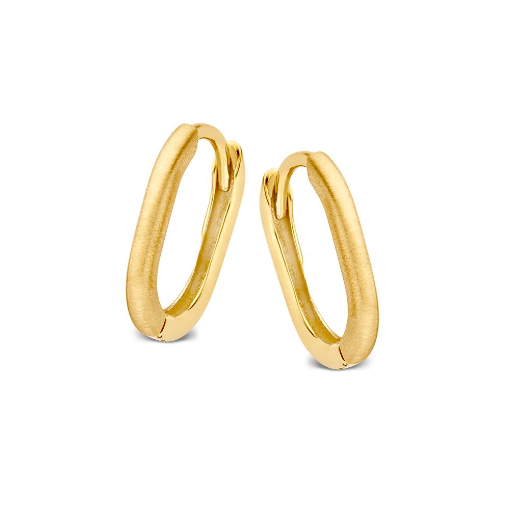 Boucles d'oreilles ovales en or jaune 14 carats, finition mate et polie.