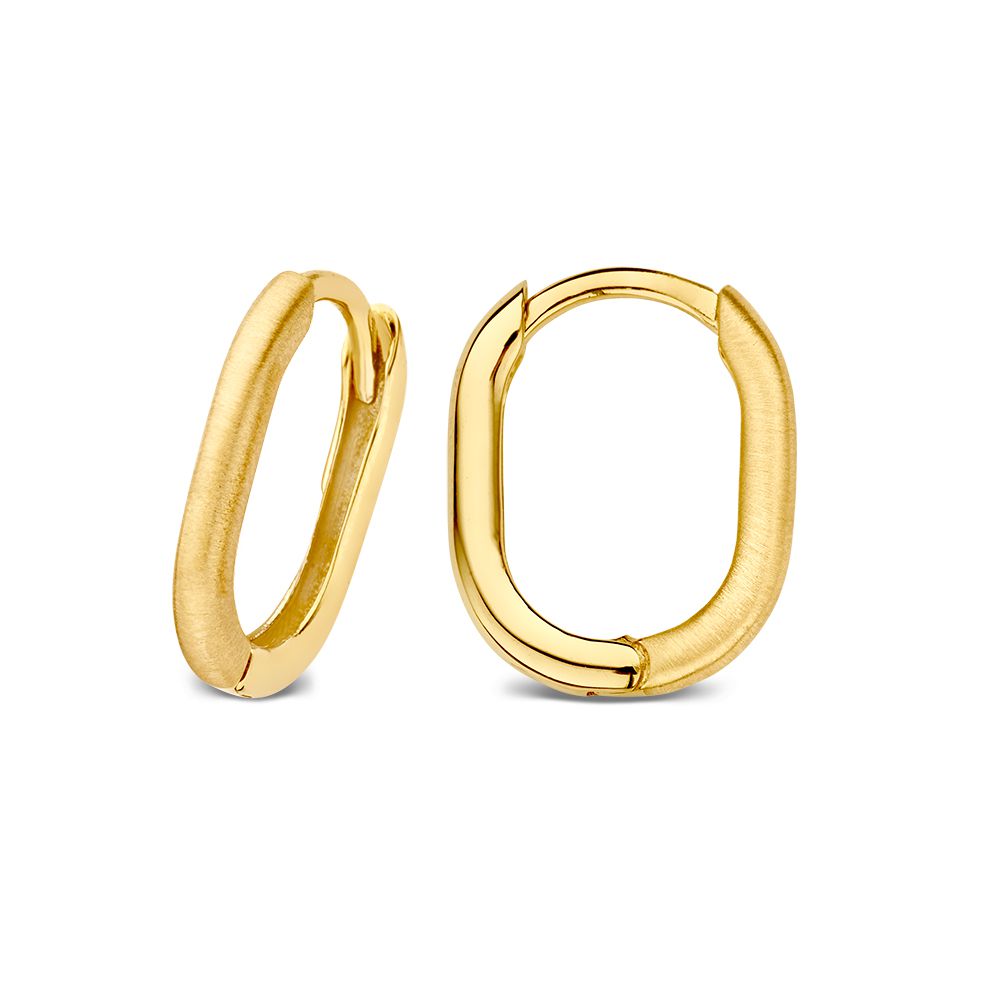 Créoles Ovales en Or Jaune – Mat & Poli – 14 Carats – Van der Kooij