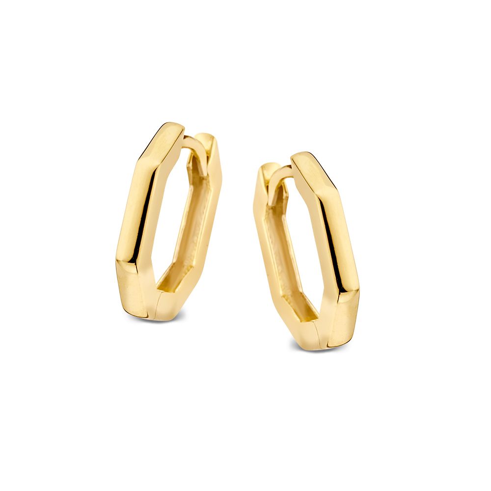 Boucles d'oreilles en or jaune avec un design octogonal épuré.