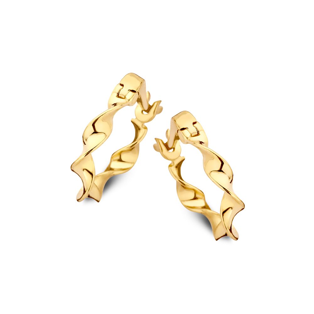 Boucles d'oreilles en or jaune avec un design torsadé, élégantes et modernes.