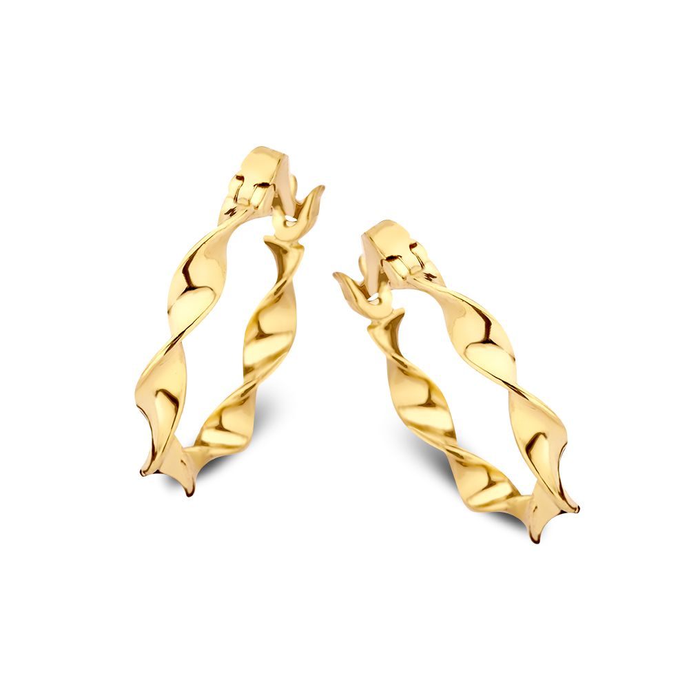 Boucles d'oreilles en or jaune torsadées, en or 14 carats, avec un design fluide et élégant.