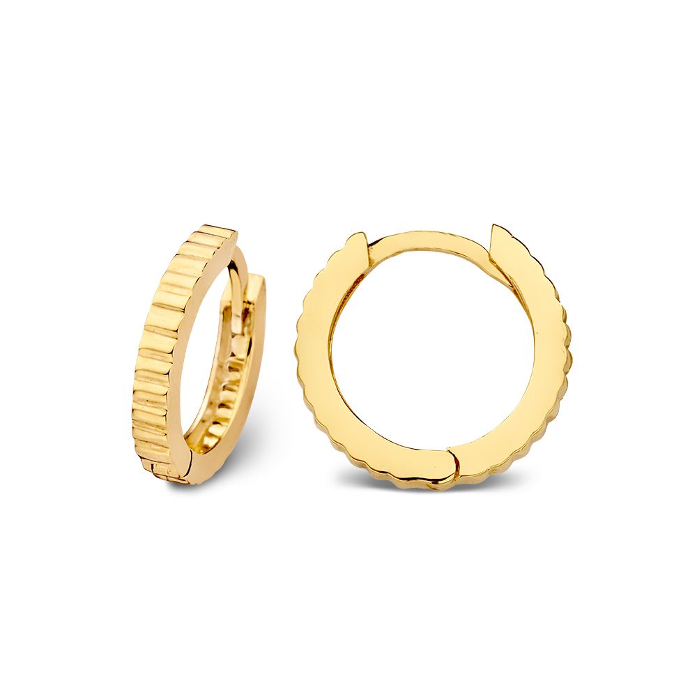 Créoles en Or Jaune avec Design Rainuré | Or 14 Carats – Van der Kooij