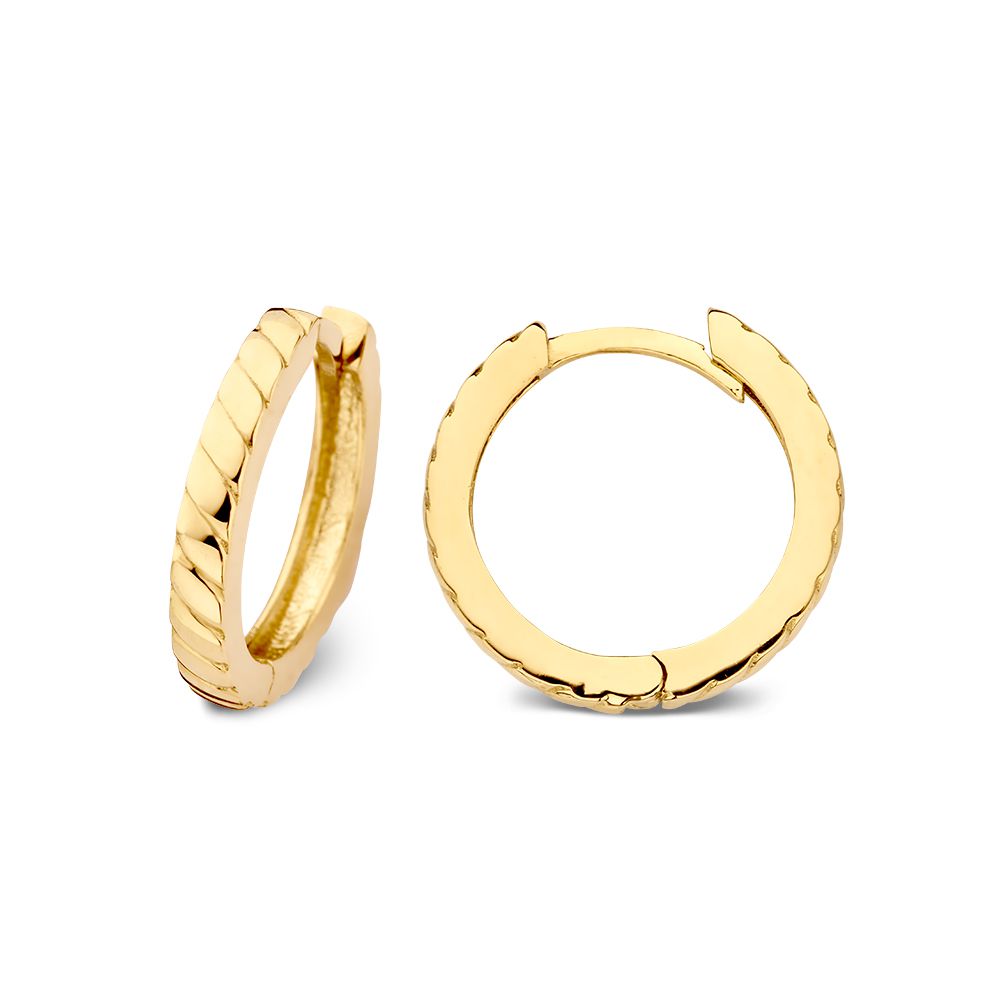 Créoles en or jaune avec design strié | 14 carats or – Van der Kooij