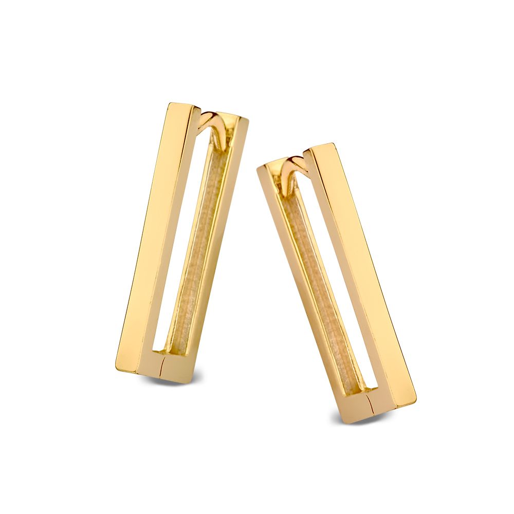 Boucles d'oreilles en or jaune avec un design rectangulaire épuré en or 14 carats.