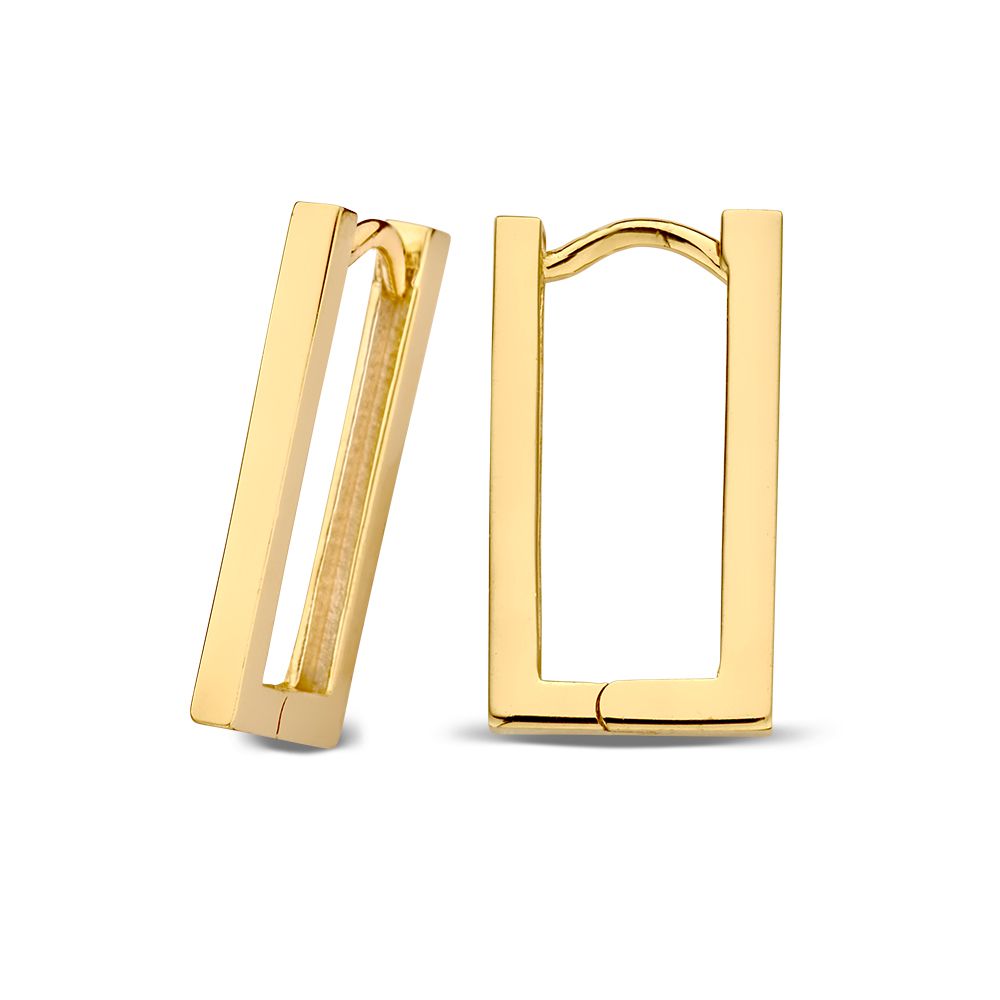 Créoles en or jaune au design rectangulaire épuré – or 14 carats – Van der Kooij