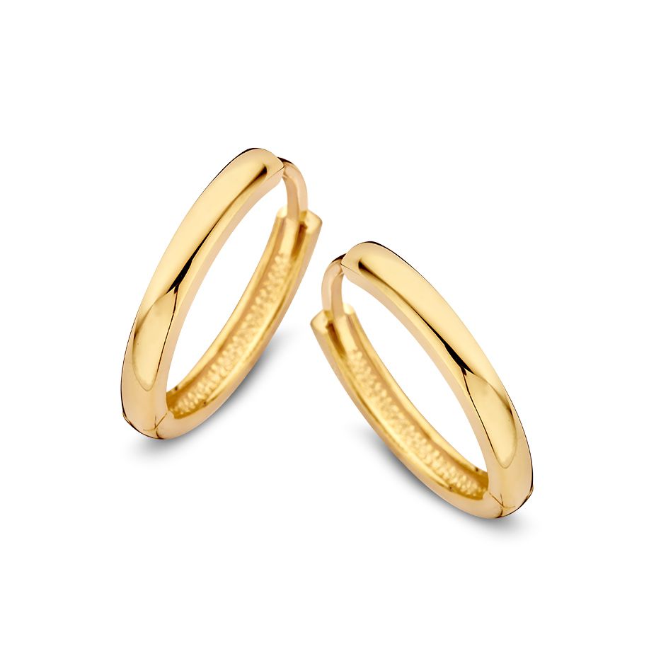 Boucles d'oreilles en or jaune 14 carats avec charnière, de forme ovale et finition lisse.