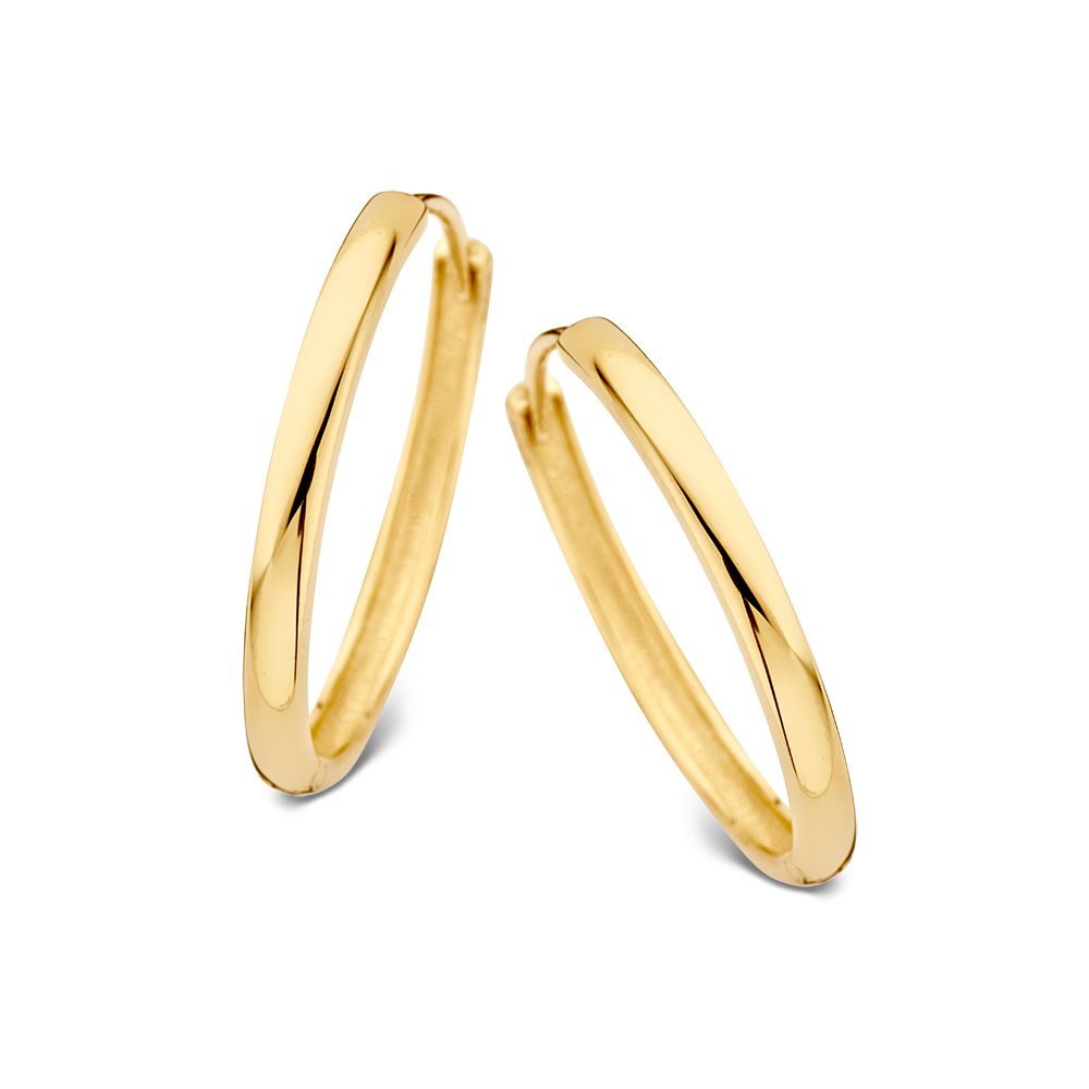 Boucles d'oreilles en or jaune 14 carats avec charnière, de forme ovale et finition lisse.