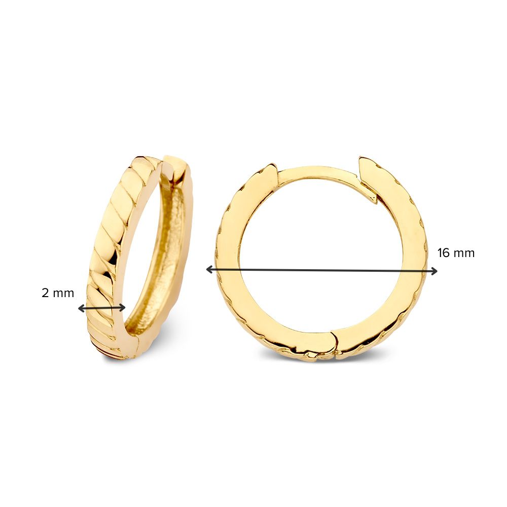 Créoles en or jaune avec design strié | 14 carats or – Van der Kooij