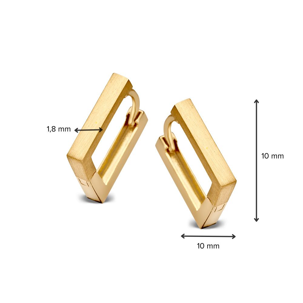 Créoles en or jaune avec design carré – 14 carats – Fini mat et brillant – Van der Kooij