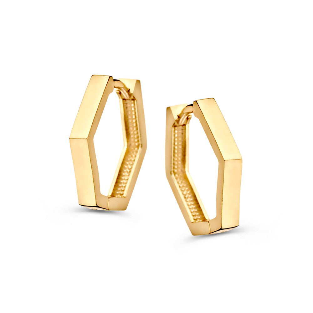 Boucles d'oreilles hexagonales en or jaune, au design moderne et épuré.