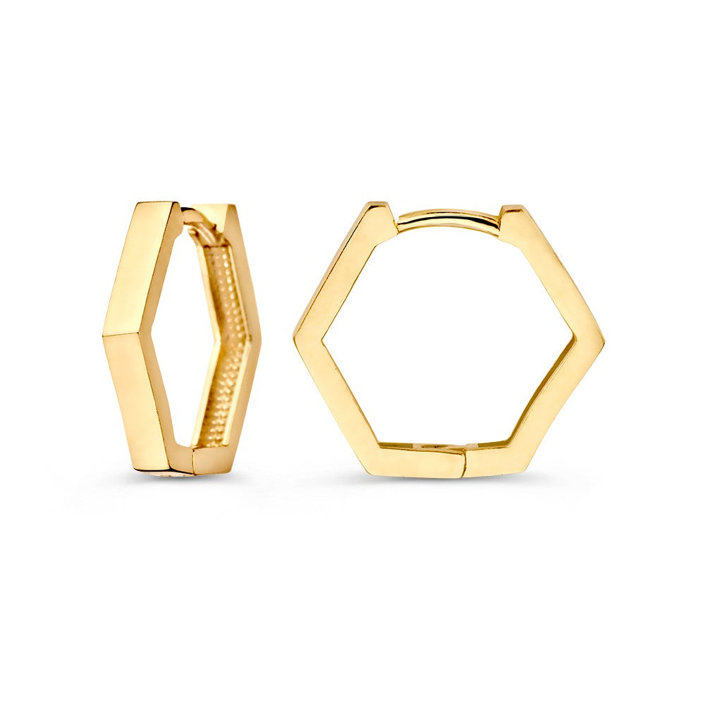 Créoles en Or Jaune Hexagonales – Élégance Moderne et Épurée
