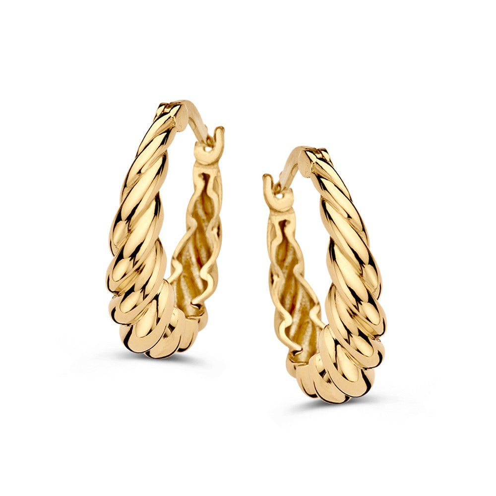 Boucles d'oreilles en or jaune avec un design torsadé, offrant une élégance intemporelle.