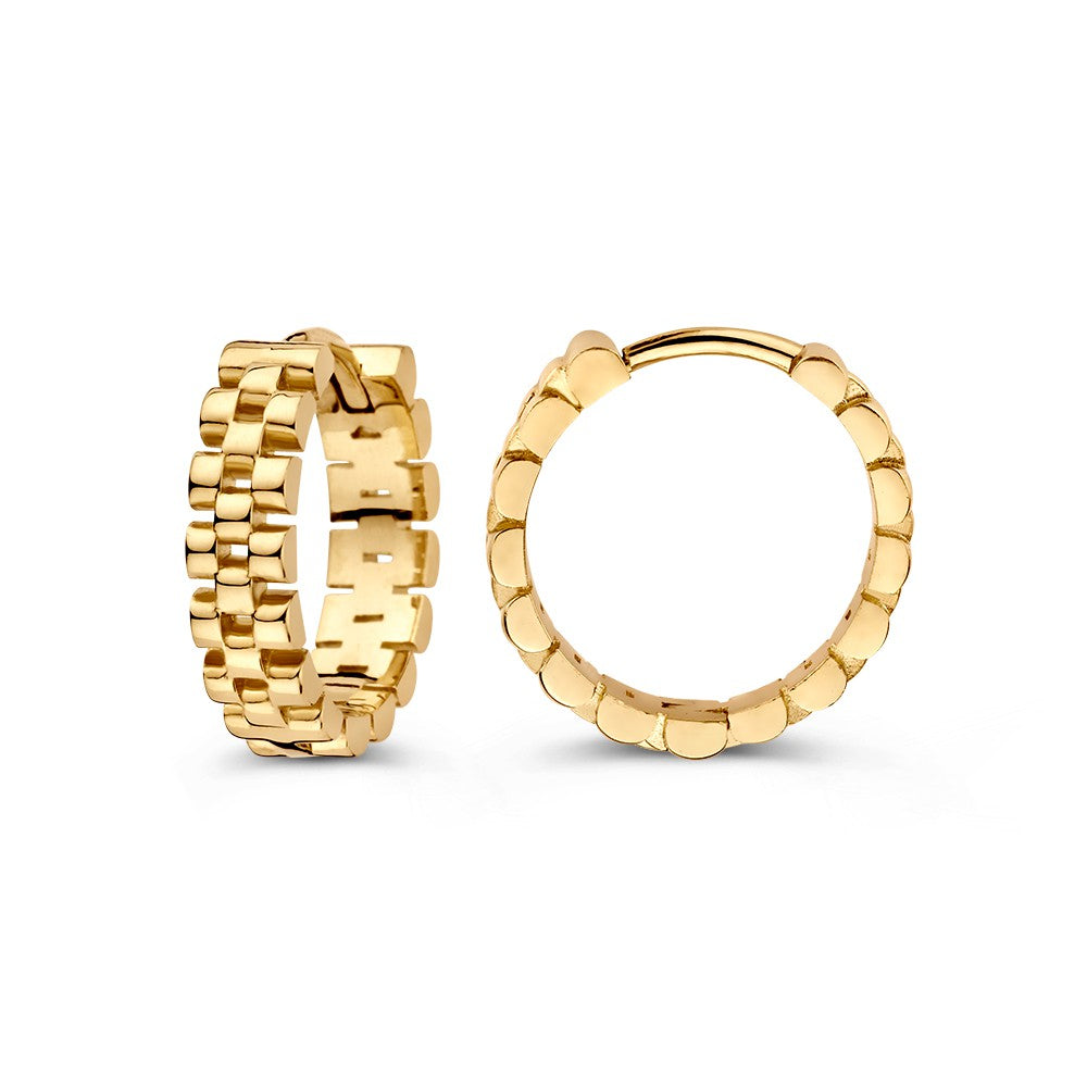 Créoles en or jaune avec maille 'Rolex'