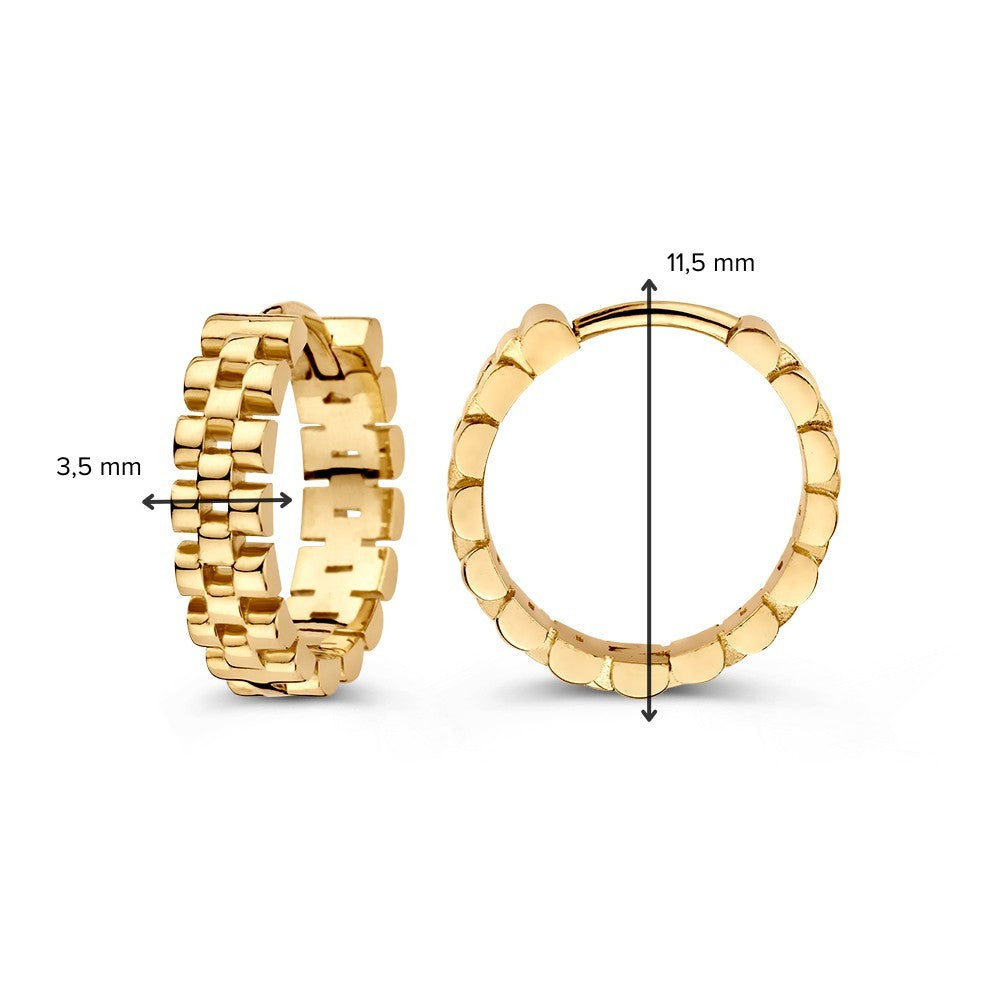 Créoles en or jaune avec maille 'Rolex'