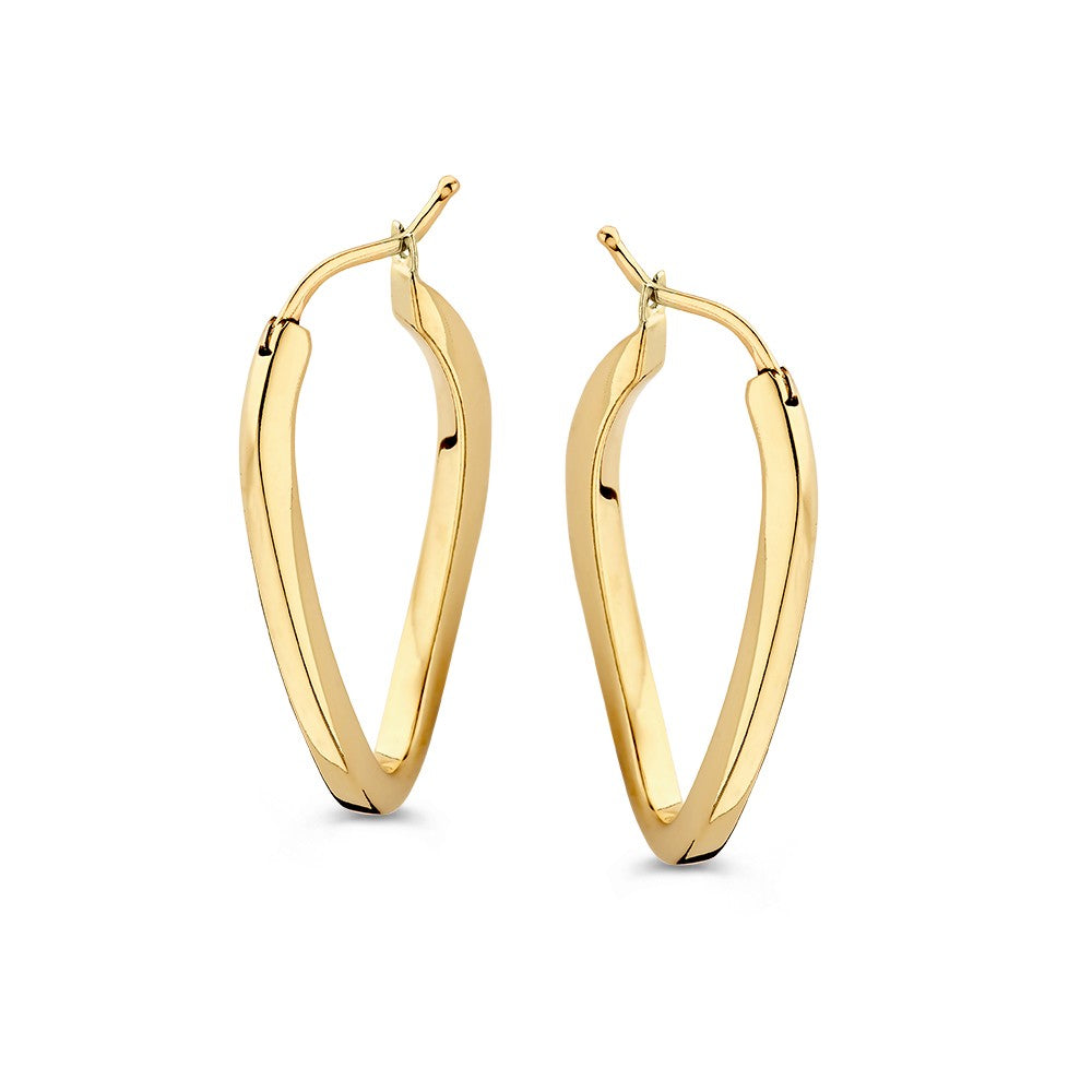 Boucles d'oreilles en or jaune 14 carats avec une forme ondulée et un design ludique.