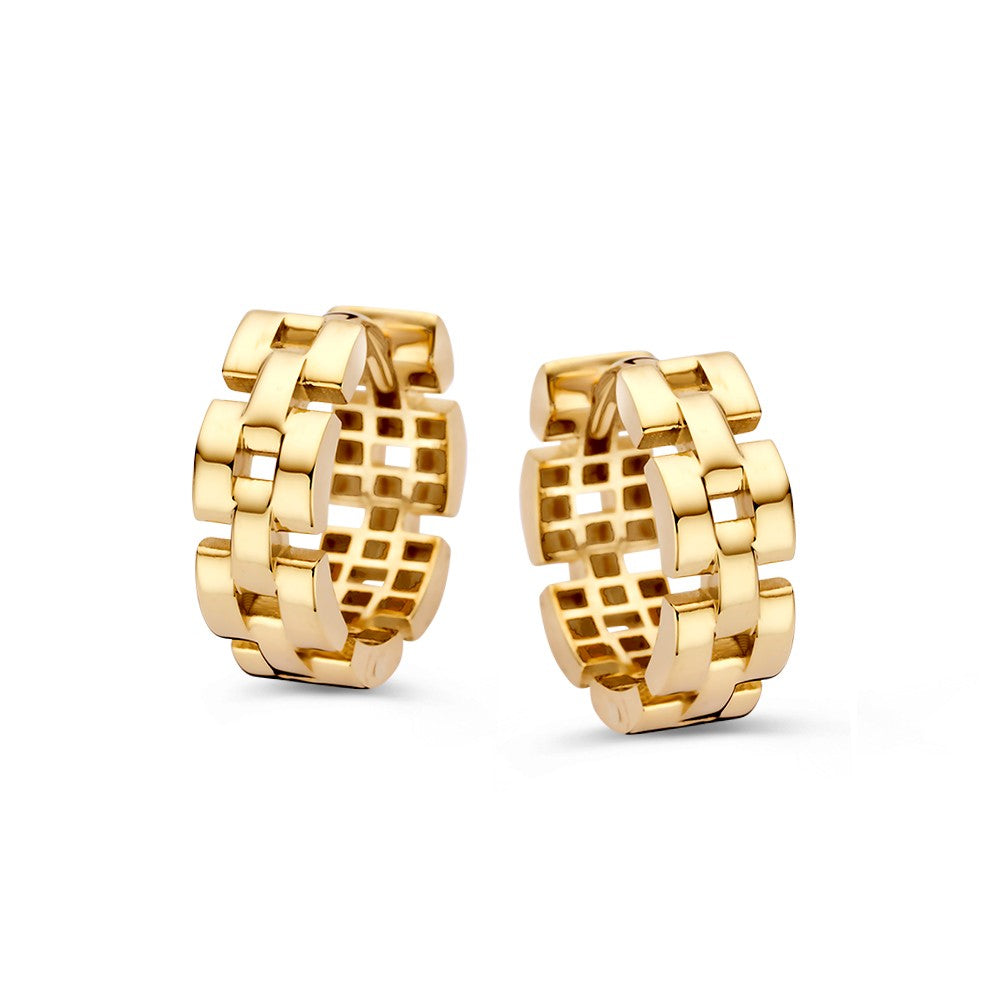 Boucles d'oreilles en or jaune avec un design en maillons inspiré de Rolex.