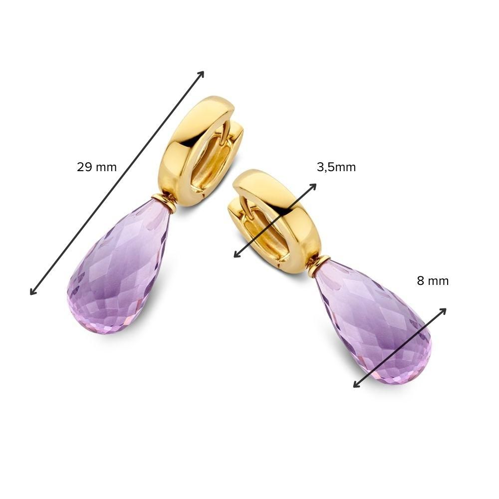 Créoles en or jaune avec améthyste violette en forme de goutte - Élégance en mouvement