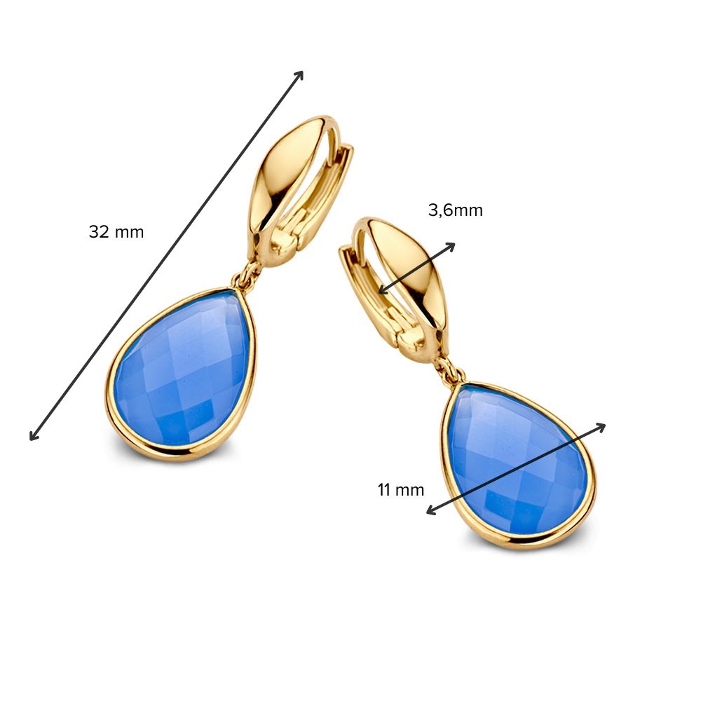 Créoles en or jaune avec calcédoine bleue – Élégance en couleur