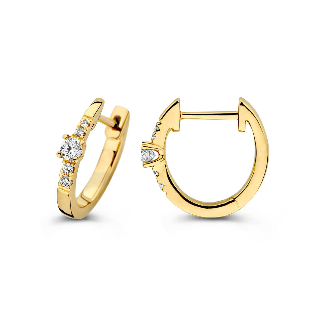 Créoles en Or Jaune avec Diamants, 14 Carats, 0.16 crt, Taillé en Brillant, 13 mm