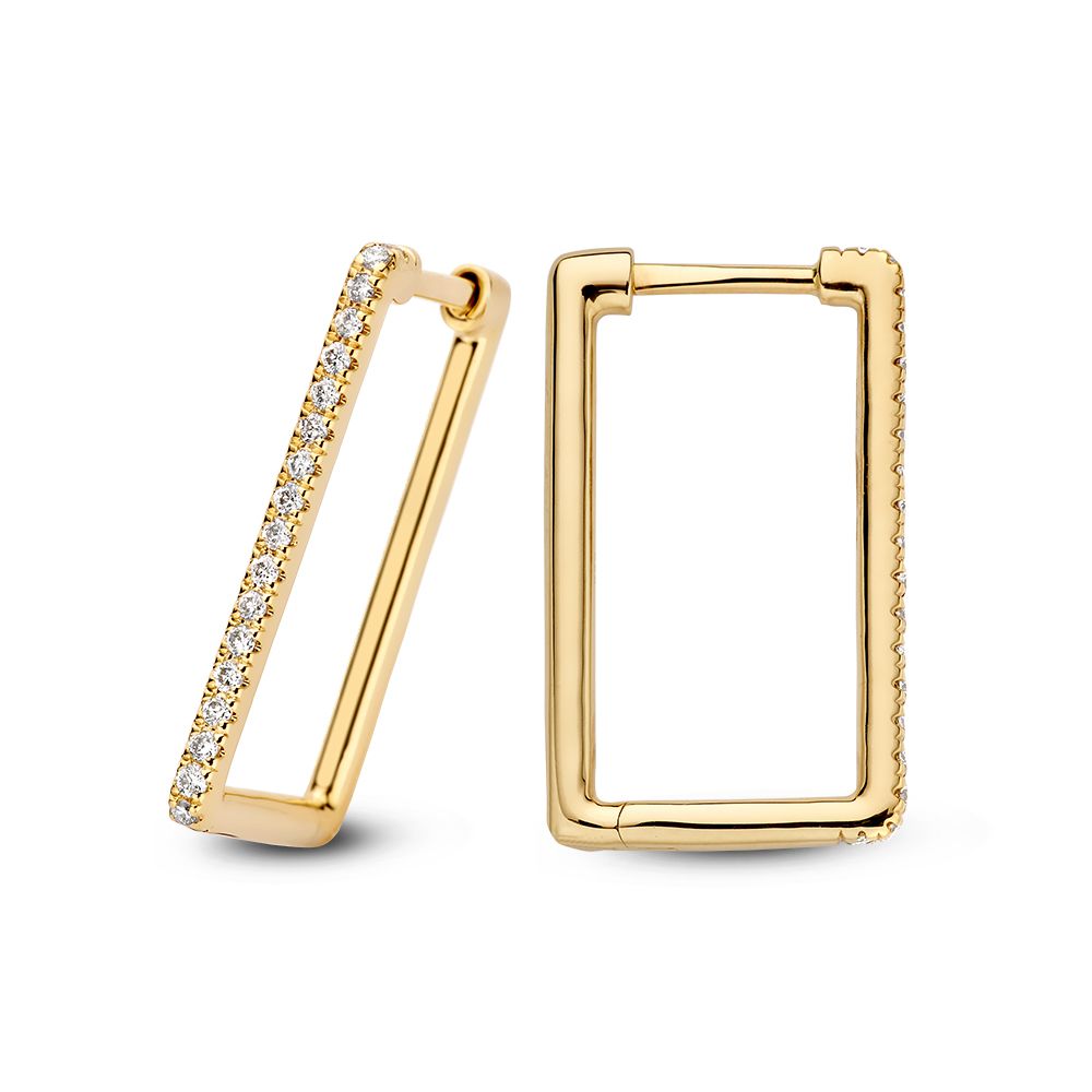 Créoles en Or Jaune Stylées avec Diamant dans un Design Épuré et Rectangulaire