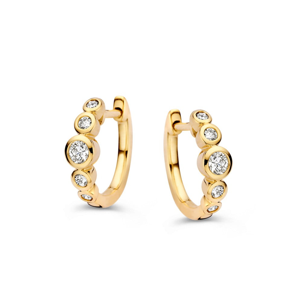 Boucles d'oreilles en or jaune 14 carats de la collection 'Bubbles' avec des diamants de 0,32 ct.