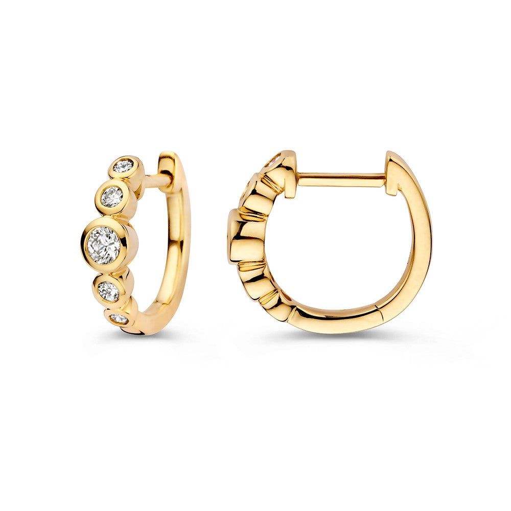 Créoles en Or Élégantes avec 0.32ct de Diamants, Or Jaune 14k, Collection 'Bubbles'