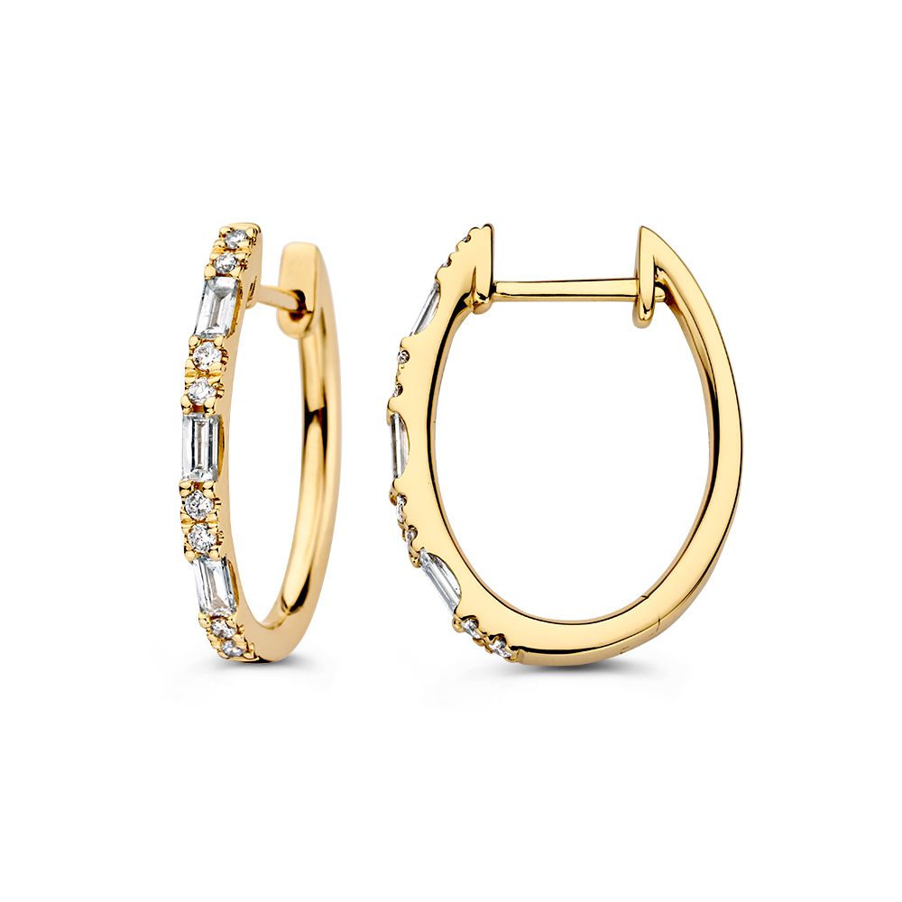 Luxe Créoles en Or Jaune avec Diamants Baguette et Brillants : Une Luxe Subtile 0,38 crt.