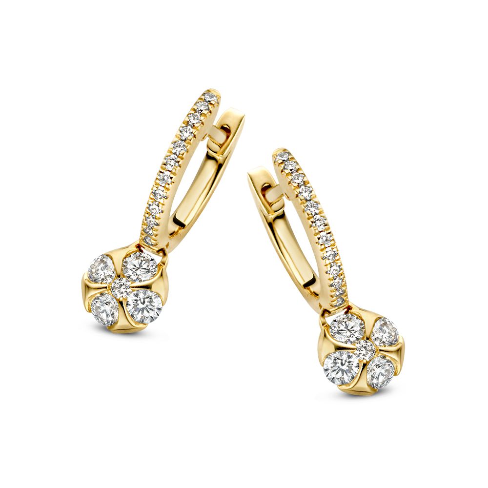 Boucles d'oreilles en or jaune avec pendentifs en diamants de 0,42 ct.