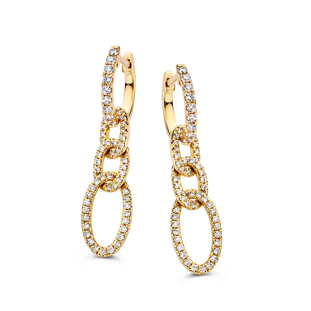 Boucles d'oreilles en or jaune avec des pendentifs enchaînés et des diamants scintillants de 0,50 ct.