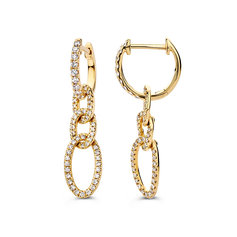 Créoles en Or Jaune avec Pendentifs Maillés et Diamants Étincelants 0,50 crt.