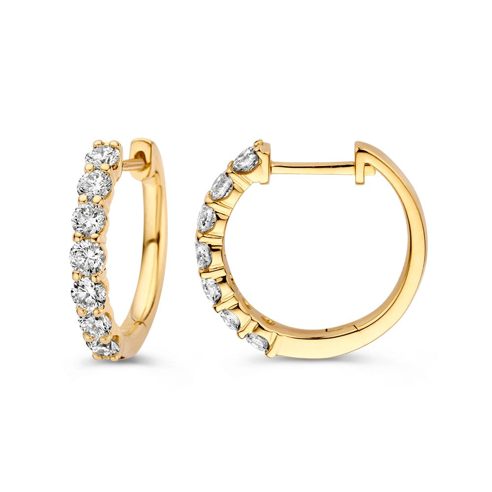 Superbes Créoles en Or Jaune avec Diamants en Sertissage Chaton 1.00 crt.