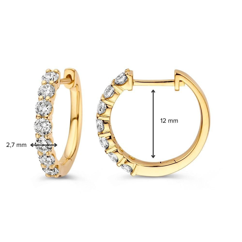 Superbes Créoles en Or Jaune avec Diamants en Sertissage Chaton 1.00 crt.