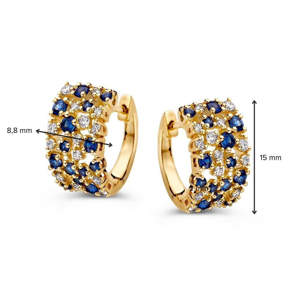 Créoles élégantes en Or jaune avec Saphir bleu et Diamants