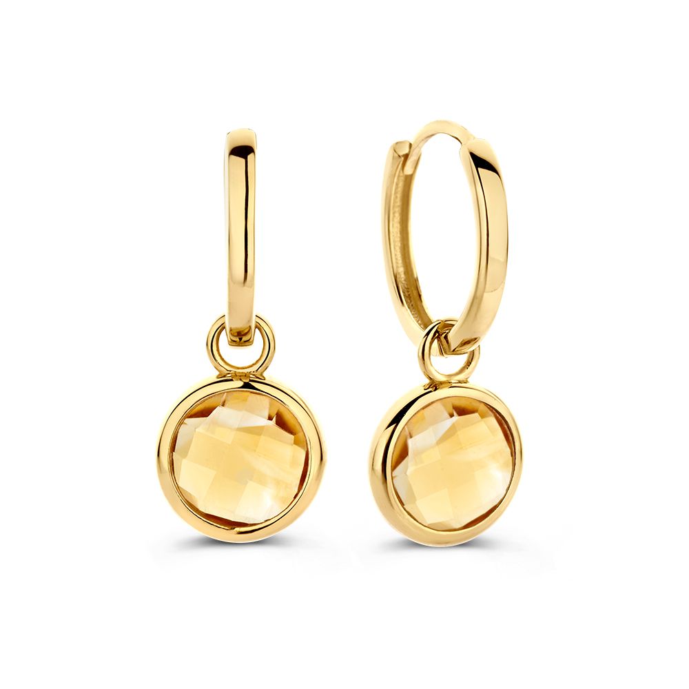 Créoles en or jaune avec pendentifs en citrine | 14 carats or – Van der Kooij